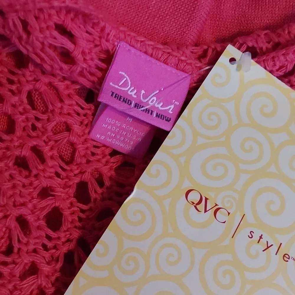 Du jour Womens Coral 2 piece Top set Crochet Cardigan W Tank shell Cute! Sz.M